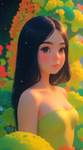 A young topless nude woman, captured in a close-up, exudes elegance with her silky skin glistening u