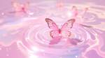 Pink water, pink butterflies floating on the sparkling water surface, crystal clear white water, dre