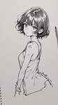 rough quality, white background, 1girl, looking at viewer, detailed face, black and white, dirty pen