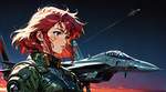 masterpiece, best quality, 1girl, flying macross fighter jet