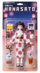 A full-figure action figure of a Japanese woman shown from the front, standing centered inside her b