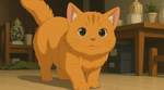 An orange-furred cat approaching closely, the cat has notably thick and long fur, medium-sized ears,